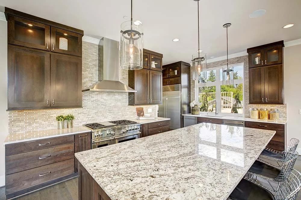 A kitchen with its original countertop kept in place after refacing